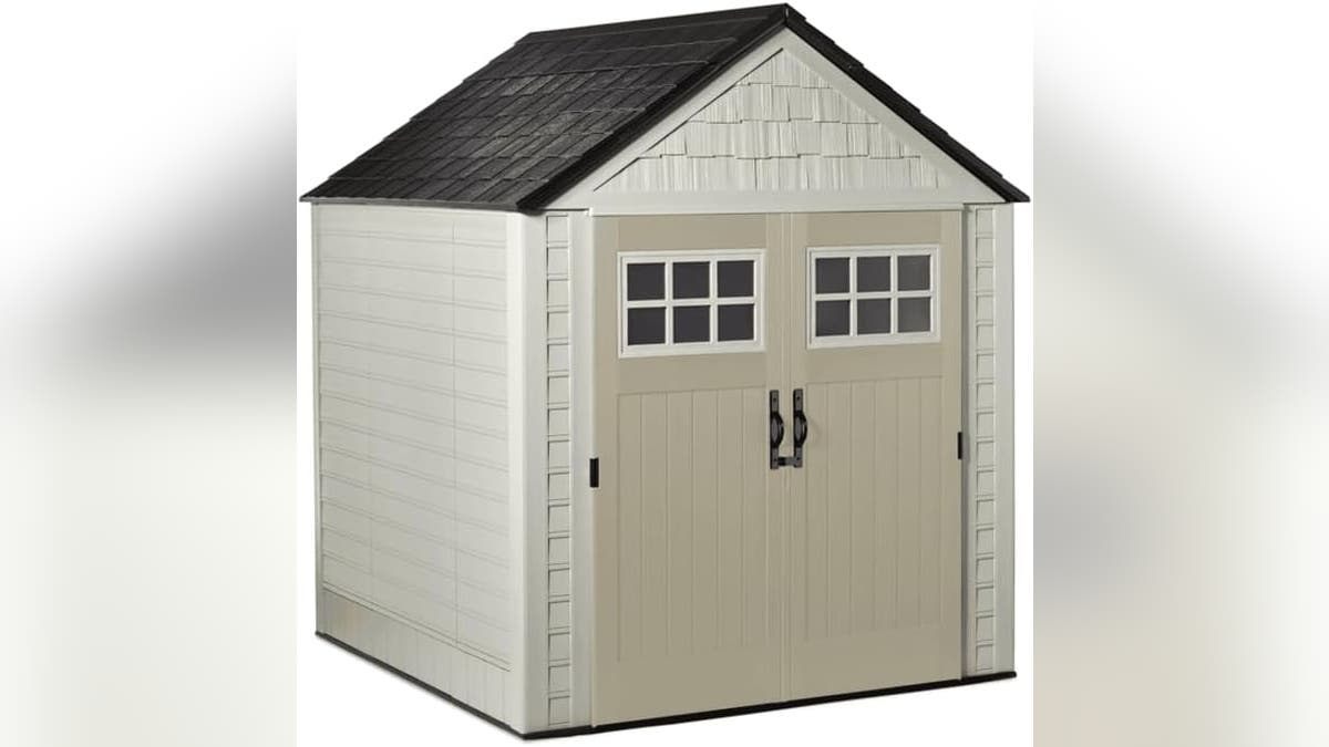 Store all your outdoor equipment in this durable shed.