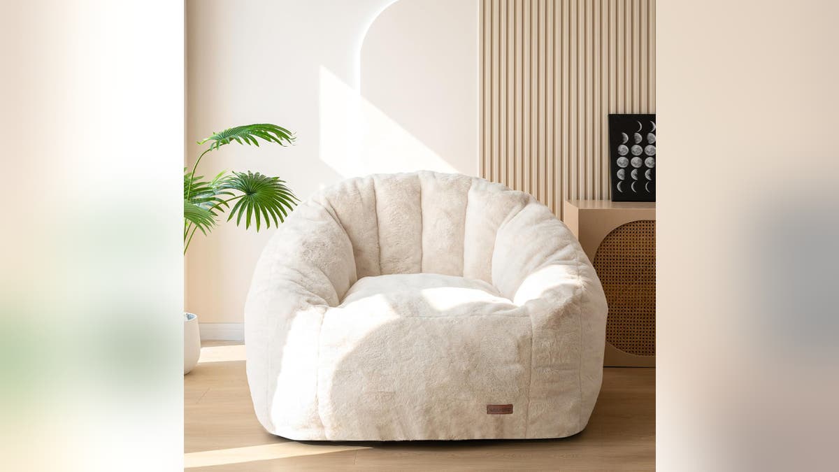 A cozy, plush chair, ideal for reading.