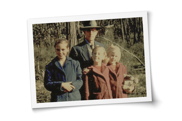 Nola Firth with Blinky (right) during a family picnic near Beechworth in 1956.