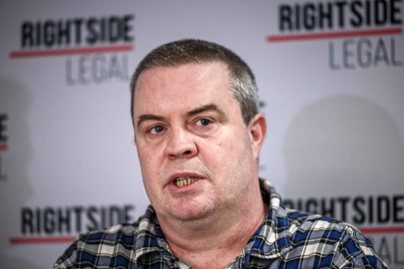 Adam Kneale in 2023 after winning his Supreme Court action against the Western Bulldogs, formerly Footscray.