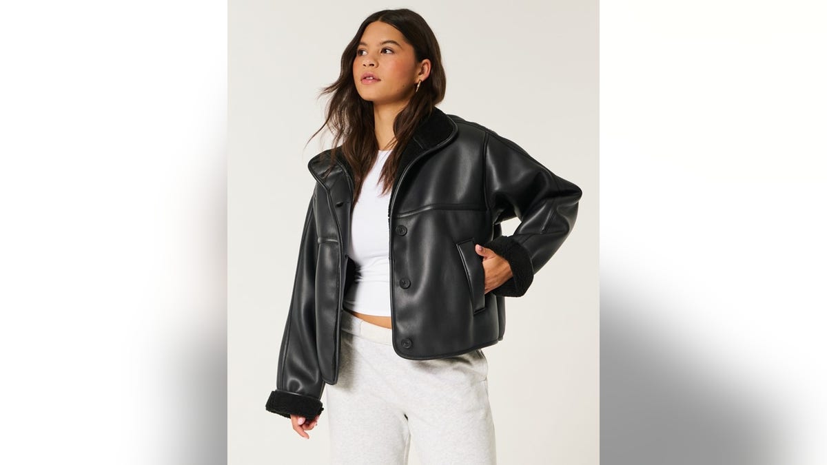 A beautiful leather jacket that's lined with faux furn.