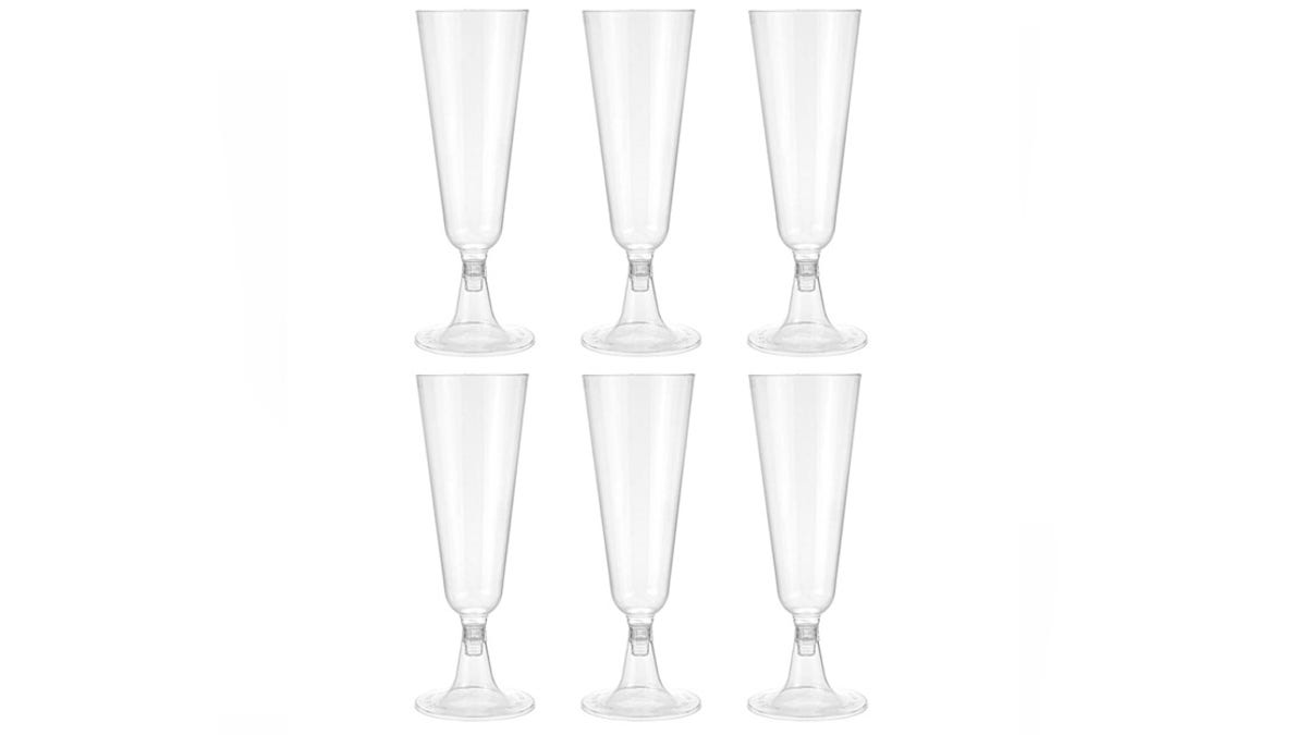 Sip champagne from sparkly glasses.