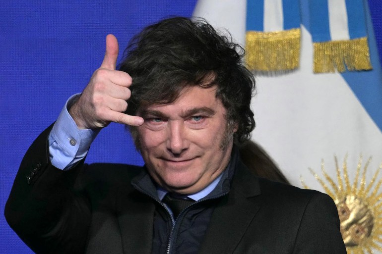 Argentine President Javier Milei gestures after delivering a speech during the Americas Society/Council of the Americas conference in Buenos Aires on August 14, 2024 [Juan MABROMATA / AFP]