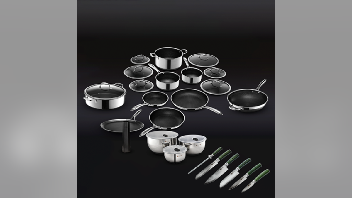 You get pots, pans, knives and much more in this set.