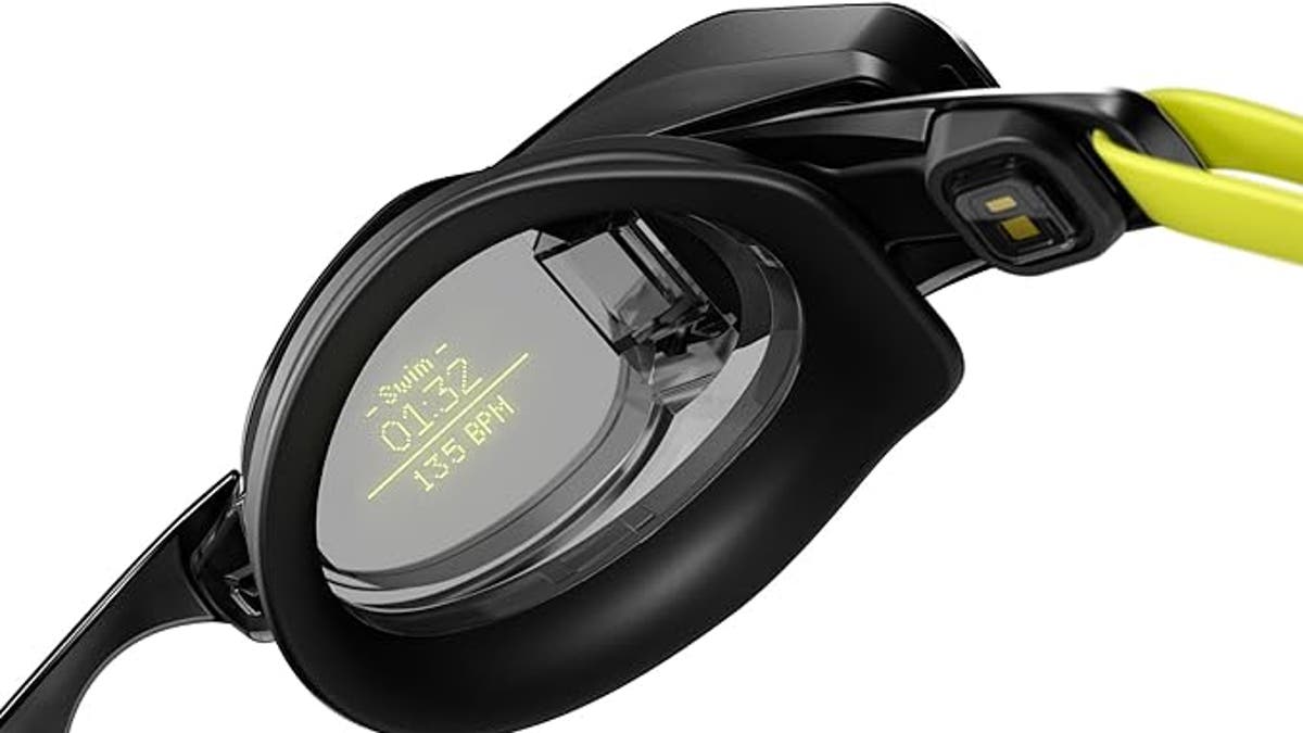 These swim goggles feature an augmented reality display.
