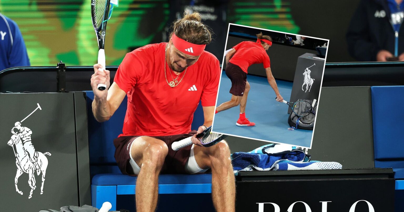 Alexander Zverev smashes his racquets into each other in changeover drama in Australian Open final against Jannik Sinner