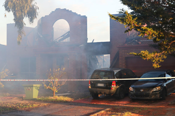 The aftermath of the fire in Taylors Lakes on Monday morning.