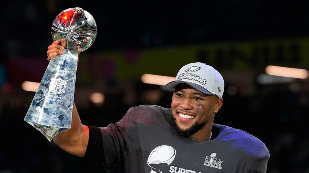 Saquon Barkley exudes confidence in fiery pre-Super Bowl speech: 'They can't f— with us'