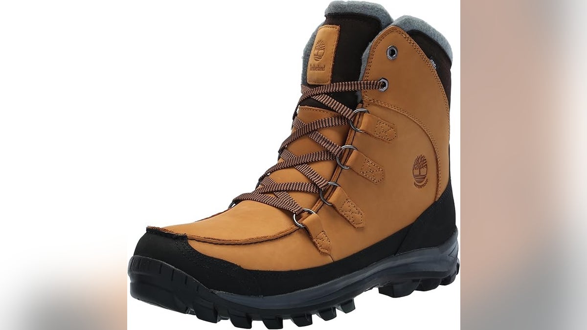 Timberland’s Chillberg hiking-style boots (available at Amazon) offer high-tech traction and insulation, making them ideal for trekking through snowy landscapes and various terrains.