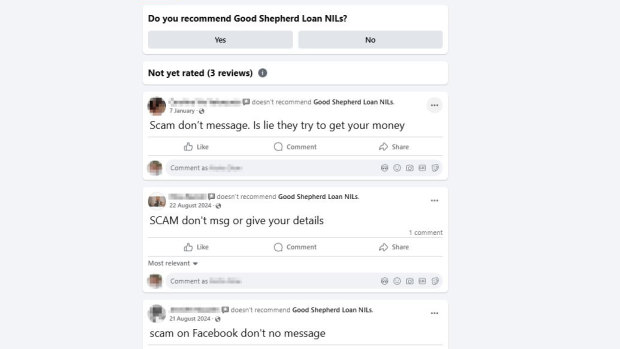 Facebook users give negative reviews to a fake Good Shepherd page masquerading as the genuine no-interest loans provider.