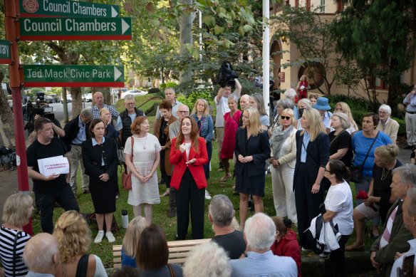 From left: Independent councillor James Spenceley, Liberal councillor Jessica Keen, Liberal councillor Efi Carr, North Shore state MP Felicity Wilson, NSW Liberal MLC Natalie Ward, Liberal candidate for Warringah Jaimee Rogers.