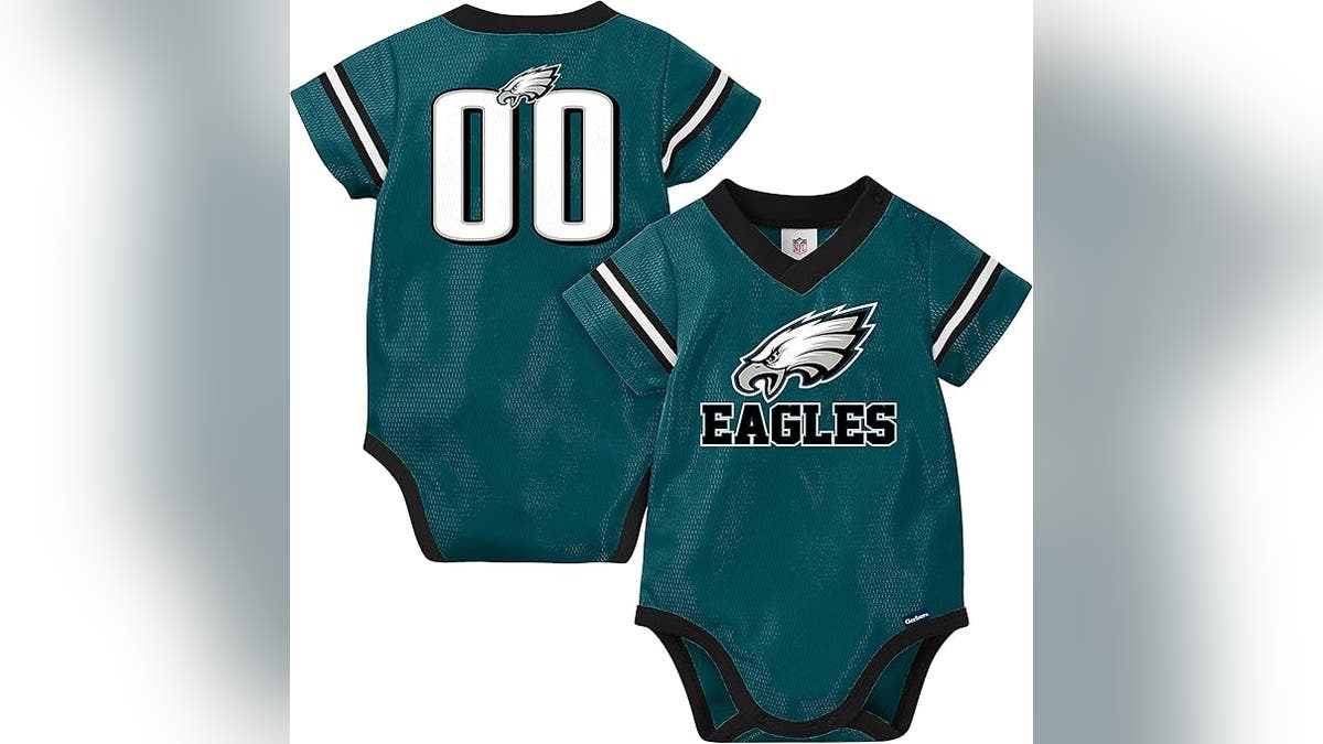 Eagles fans will appreciate this jersey onesie.