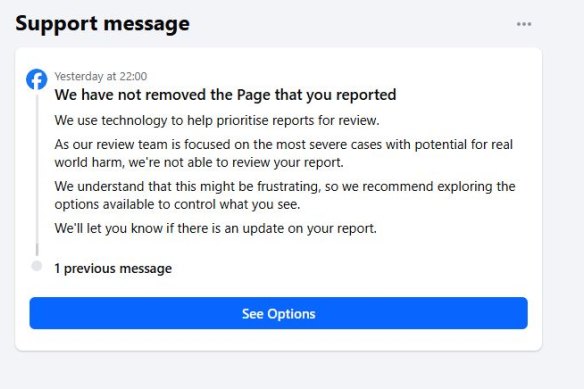 This masthead reported a page impersonating Good Shepherd in mid-February. The page has reviews warning it was a scam dating back to August last year. Facebook refused to review or remove the page. 