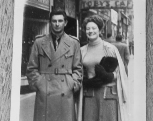 Baba Desi in a wool fashion shoot in the 1950s with an unknown female model.