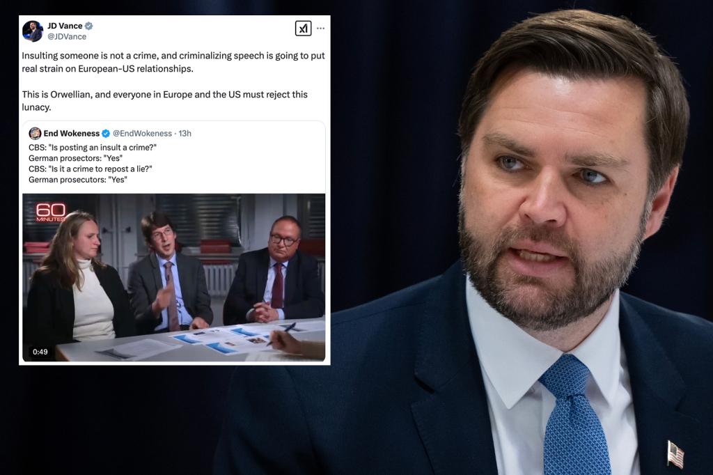 JD Vance rips ‘Orwellian’ German prosecutors for ‘criminalizing speech,’ says it will hamper Europe-US relations