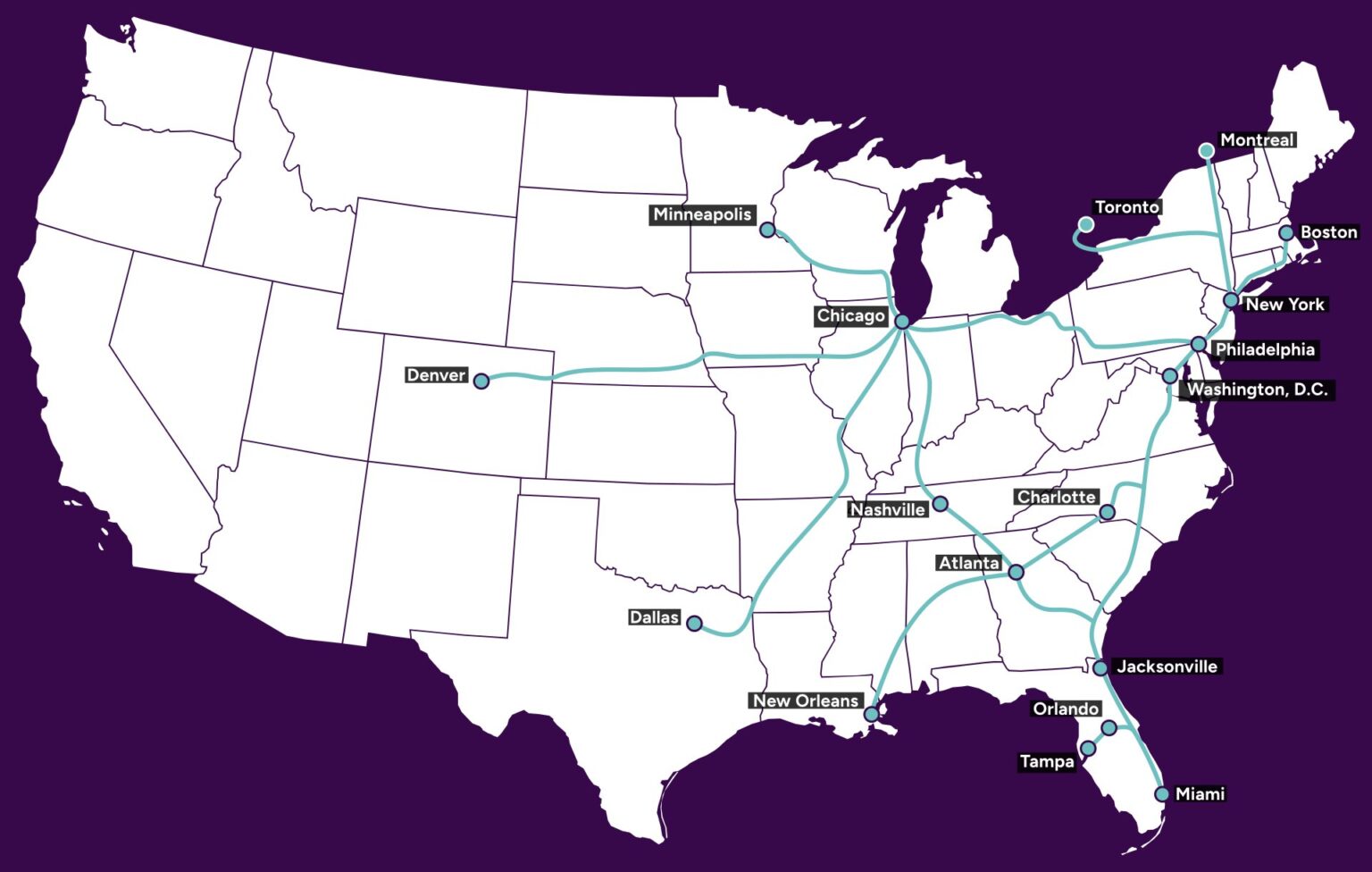Map Shows Plan for Sleeper Trains To Run Across US