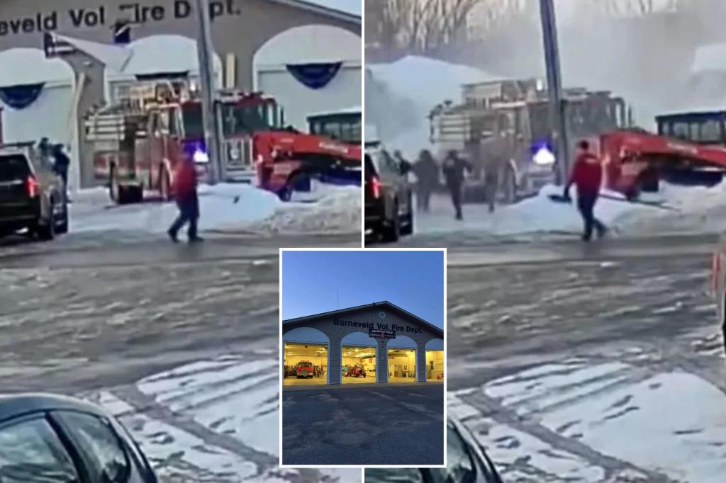 Heavy snow causes New York firehouse to collapse as firefighters narrowly avoid injury