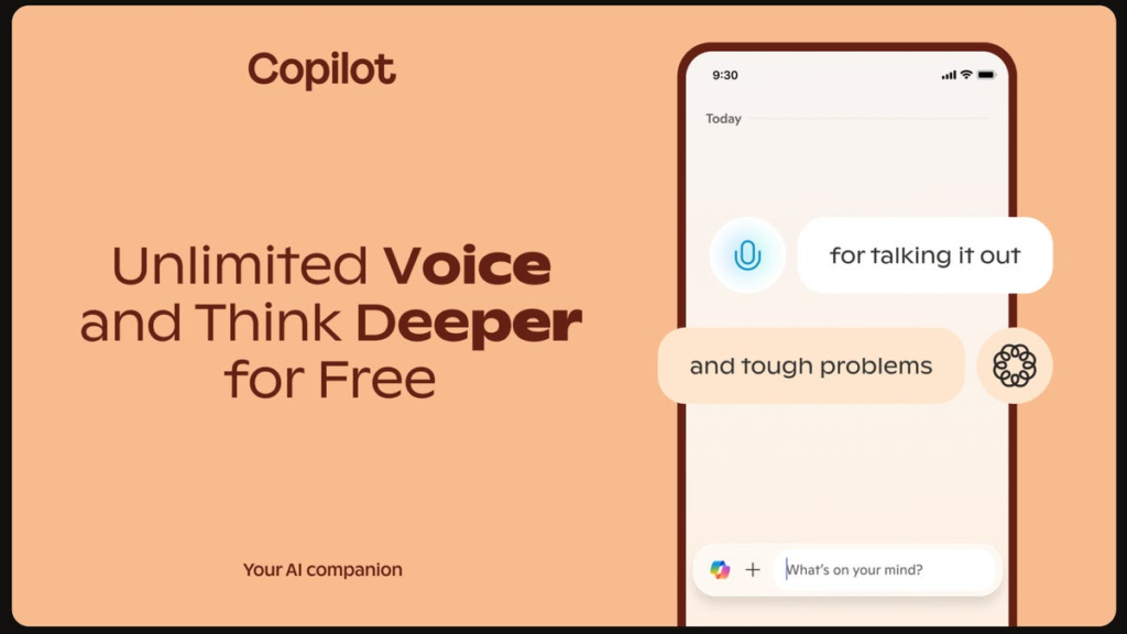 Microsoft Lets Free Copilot AI Users Use Voice Conversation and Complex Query Tools