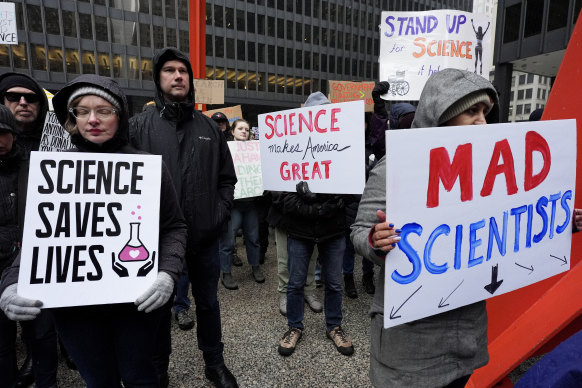 Protesters at a Stand up for Science rally in Chicago.