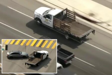 Wanted driver in stolen truck leads SoCal cops on a wild caught-on-camera high-speed chase that left trail of destruction