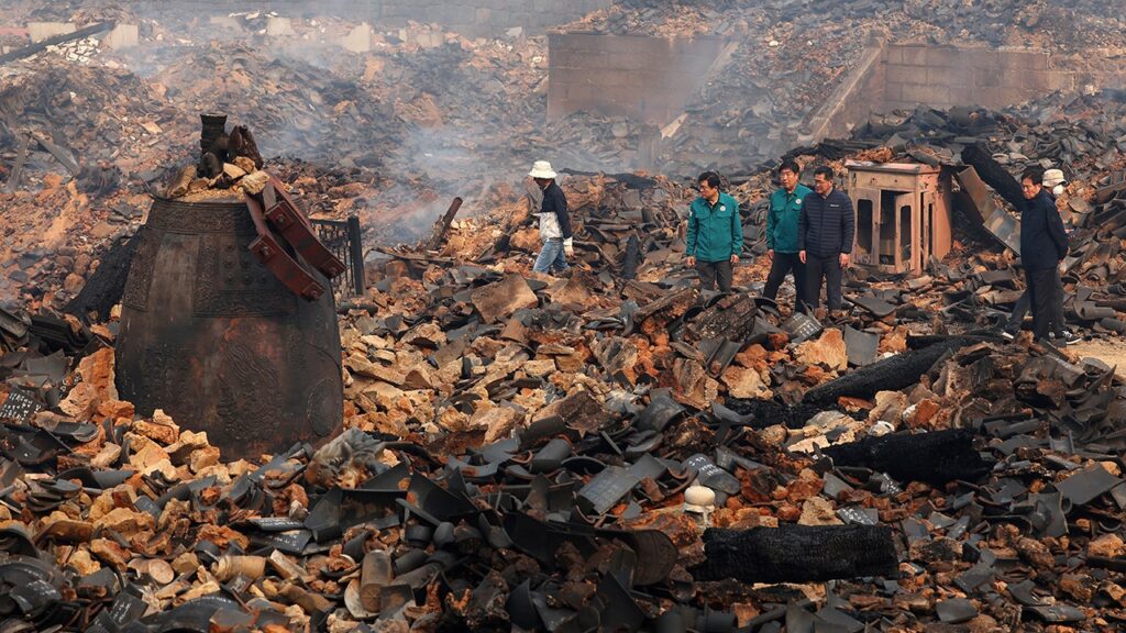 South Korea’s centuries-old Gounsa temple is left in ruins by unprecedented wildfires
