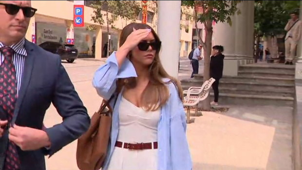 Piscopo arrives at court to give evidence in Rebelo’s defence.