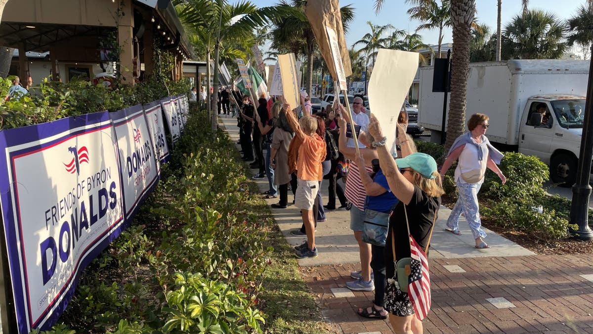 demonstrators outside GOP event