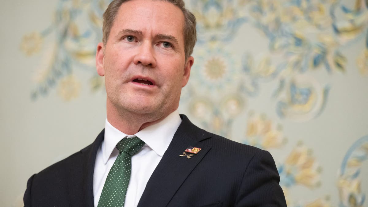 National Security Advisor Mike Waltz in a suit with a green tie