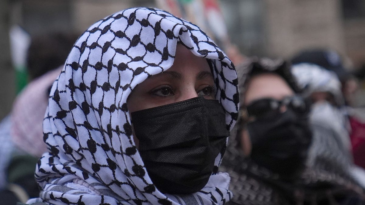 Anti-Israel protester outside Trump tower