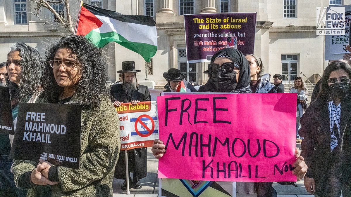 Supporters of pro-Hamas Mahmoud Khalil protest outside Federal court