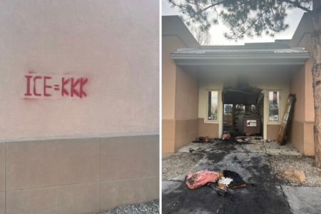 Republican Party’s HQ Set Ablaze, Tagged With ‘ICE=KKK’ in New Mexico