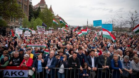 Péter Magyar pledges at rally to restore Hungary's EU ties if elected
