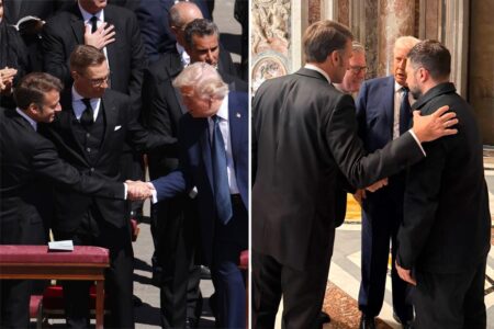 Trump, Macron exchange firm handshake during ‘sign of peace’ at Pope Francis’ funeral
