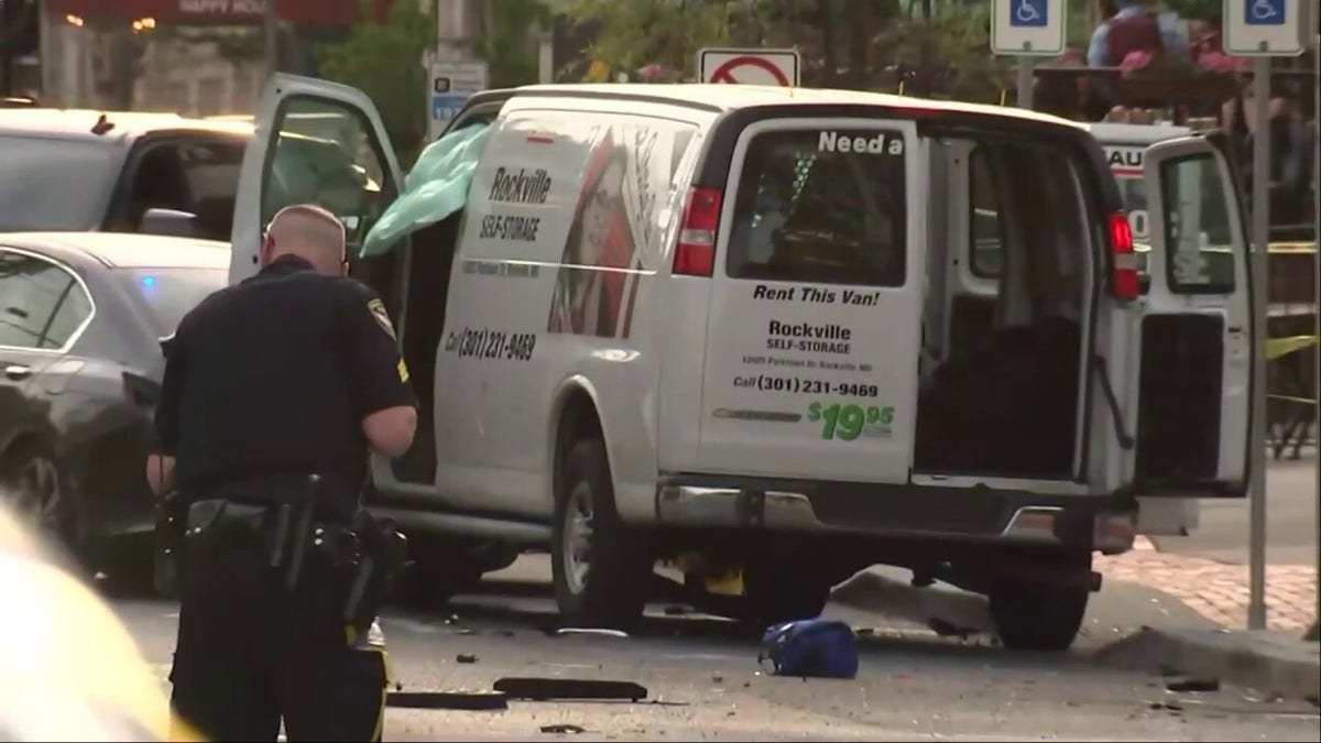A U-Haul van at the scene where multiple pedestrians were struck on Tuesday. 