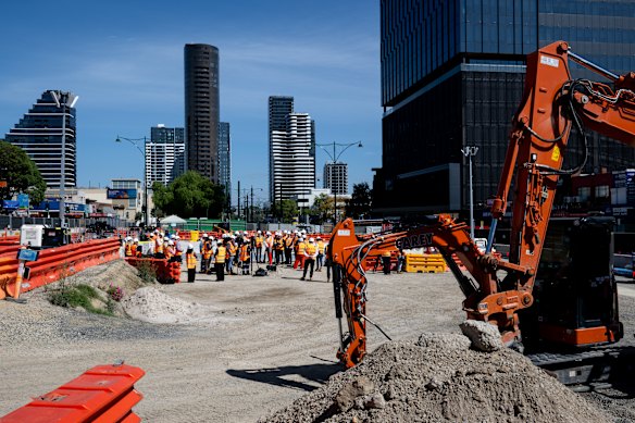 Construction is ongoing at the Suburban Rail Loop site at Box Hill.