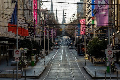 Bourke Street in Melbourne during a lockdown in 2020. 