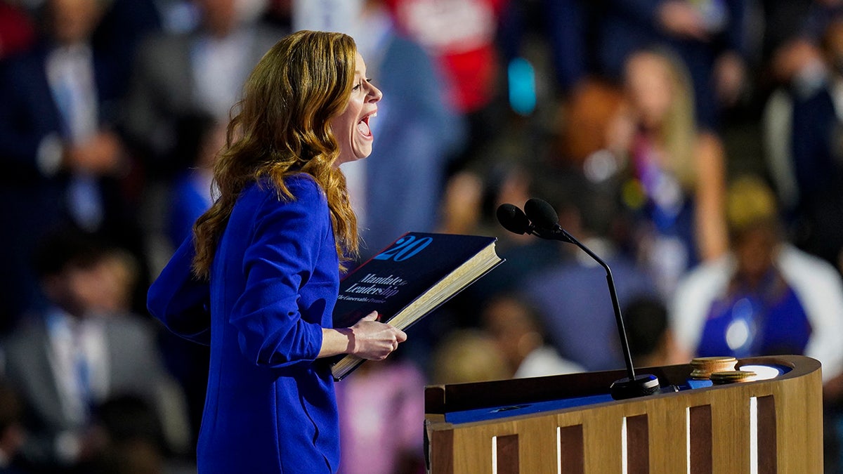 Mallory McMorrow, Michigan State Senator, speaks during Day 1 of the Democratic National Convention