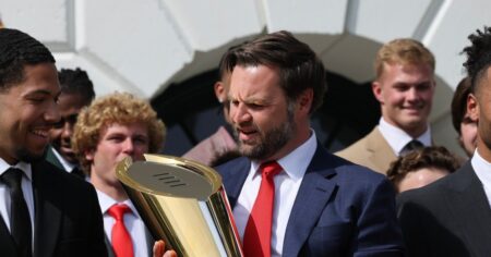 JD Vance Breaks College Football National Championship Trophy During Ohio State’s White House Visit