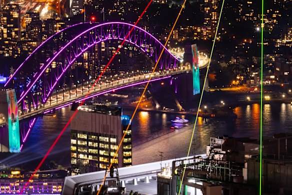 Views of Global Rainbow light installation from Sydney Tower Eye’s external Observation Deck. 