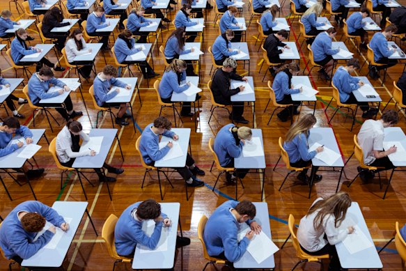Students sit an exam at Sydney’s Northern Beaches Secondary College.