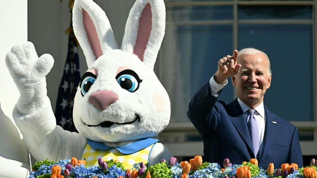 Biden and Easter Bunny wave
