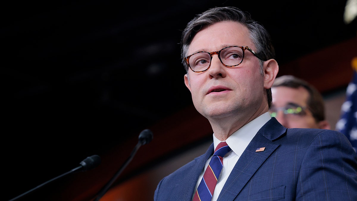 Speaker Mike Johnson wearing a striped tie