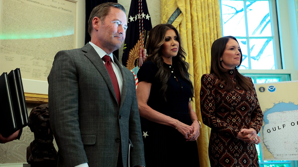 U.S. National Security Adviser Michael Waltz, Secretary of Homeland Security Kristi Noem and Secretary of Agriculture Brooke Rollins