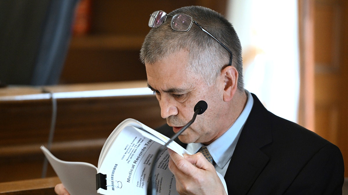 Dr. Garrey Faller speaks during Karen Read's trial