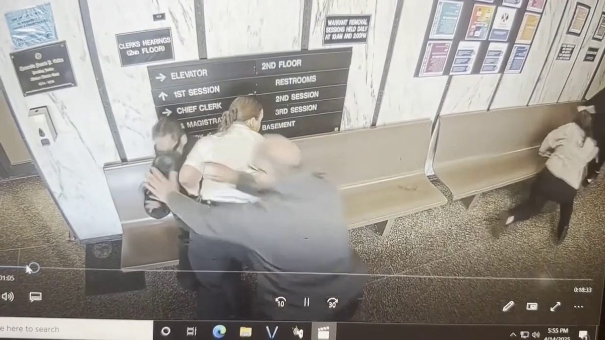 courthouse officers tackle man inside courthouse