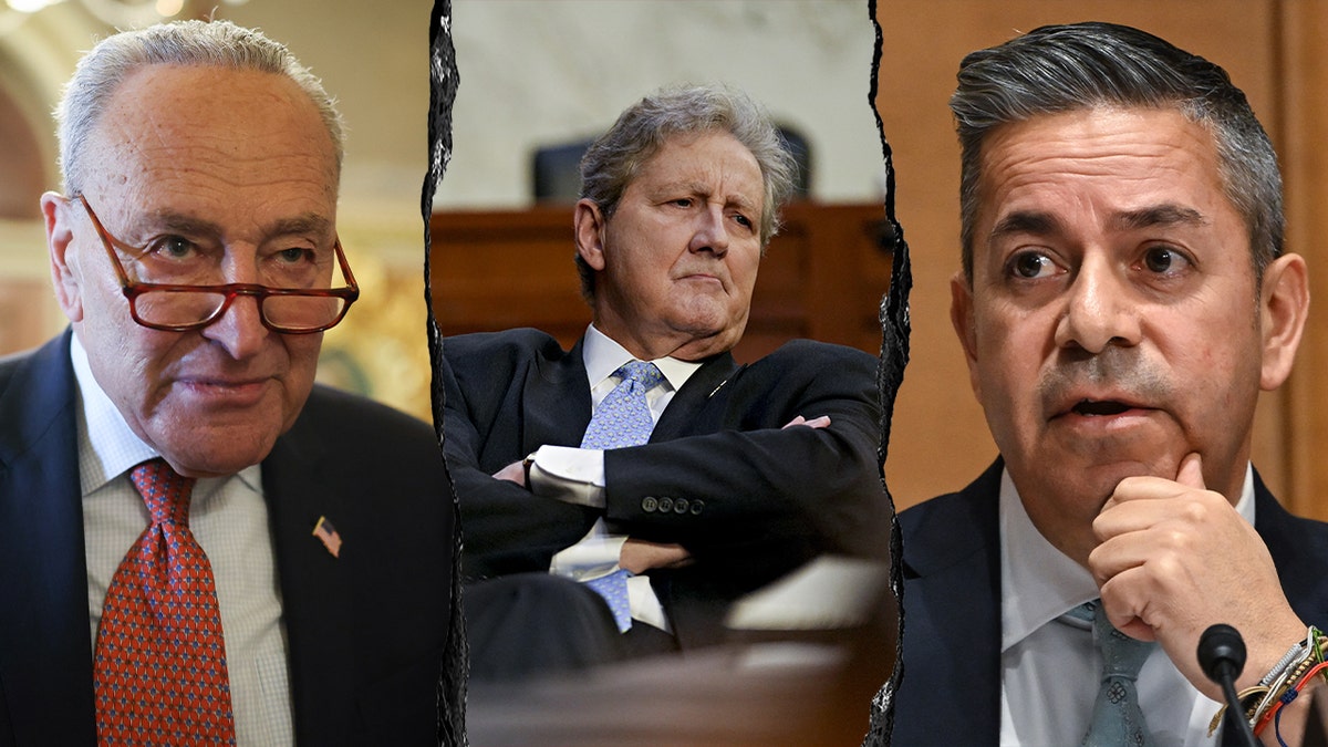 Sens. Schumer, Kennedy, and Lujan, left to right