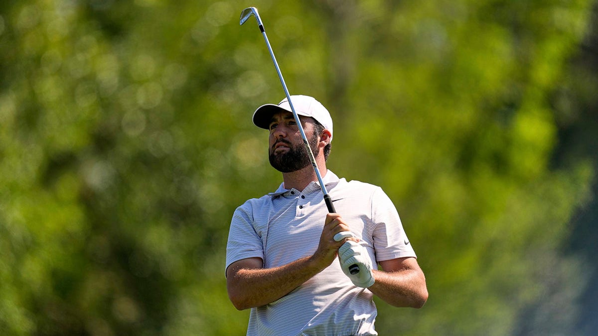 Scottie Scheffler looks on