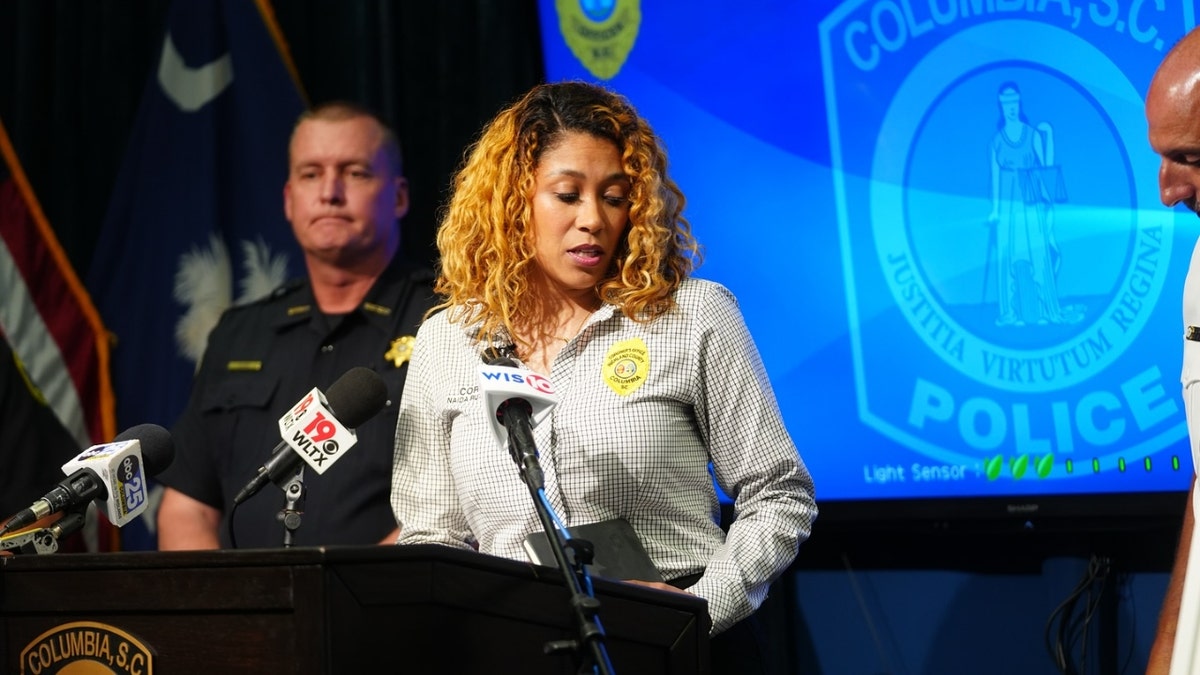 A Columbia official speaks during a May 5 press conference
