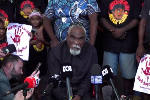 Hargraves delivered a message outside court on behalf of the family of Kumanjayi Walker after police officer Zachary Rolfe was acquitted over Walker’s death in March 2022.