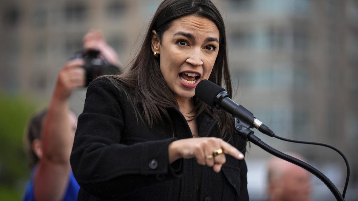 Rep. Alexandria Ocasio-Cortez, D-N.Y., closeup shot at lectern